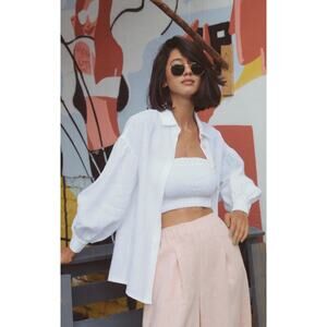 Isona Lily Linen Puff Sleeve Blouse Button Up Shirt Womens Medium New Off White